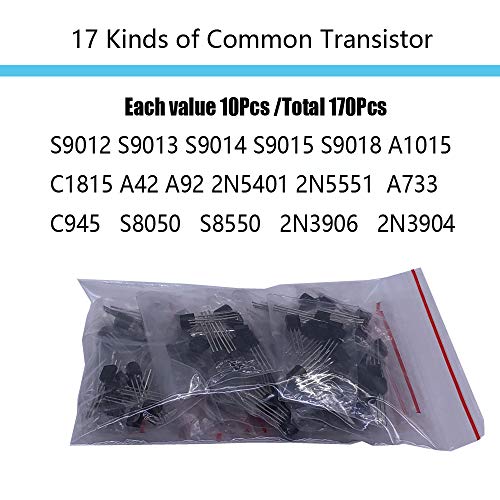 Electronic Component Kit & Total 1390 Pcs, LED Diodes, Metal Film Resistors, Electrolytic Capacitor Package, Common Diodes, Ceramic Capacitors, Common Transistor Assortment Box 160x117x57mm