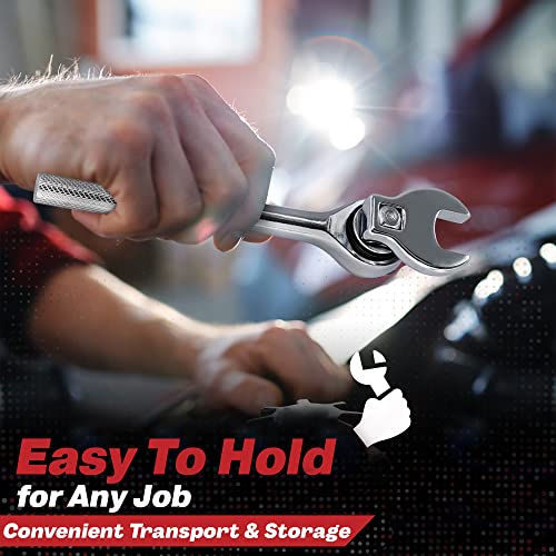 Crows Foot Wrench Set (SAE/Inch) Easily Access Hard-To-Reach Areas, Ideal for Tight Spaces, Great for Automotive Repair Work - Includes Sizes: From 3/8" to 1 Inch - 10-Piece Kit With Clip-on Organizer SAE (Inch)