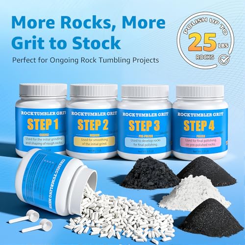 Rock Tumbling Grit & Polish Bundle – 4-Step Rock Tumbling Grits & Ceramic Media Kit + 8000 Grit Aluminum Oxide Polish, Step 5 Ultra-Fine High Gloss Finishing Refill for Rocks, Gems & Glass