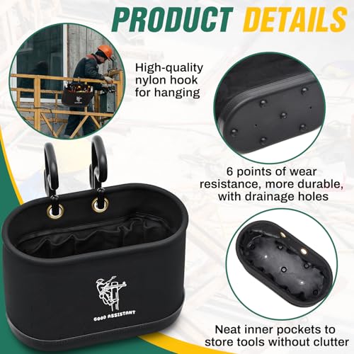 Vesici 1 Pcs Black Lineman Oval Bucket Tool Bag Organizer with Hooks