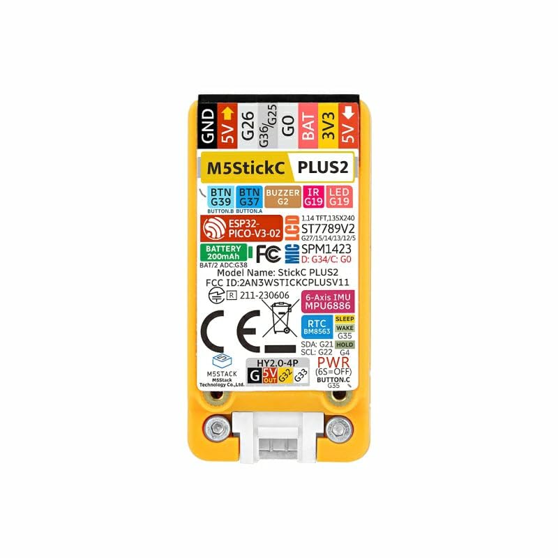 M5Stack M5StickC PLUS2 ESP32 Mini IoT Development Kit (includes Watch & Wall mounting Accessories), Yellow