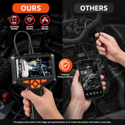 50FT Borescope Camera with Light, 4.3" Screen Inspection Camera, No WiFi 50FT 4.3" Single Lens