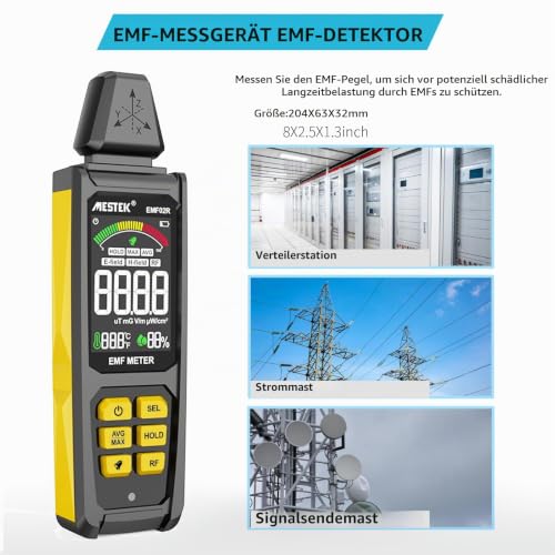 EMF Meter, MESTEK 5 in 1 EMF Radiation Detector EF/MF/Radio Frequency Field Electromagnetic, Rechargeable House EMF Detection Yellow EMF Gauge