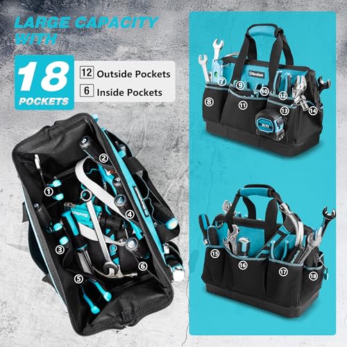 DURATECH 16" Heavy Duty Tool Bag with Hard Bottom and 18 Pockets 16 Inch