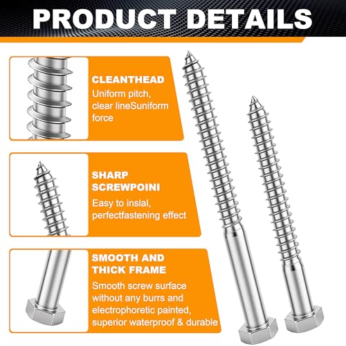 Hex Head Lag Bolts for Wood, Lag Screws 3/8" x 3",24 PCS 3/8" x 3" 24