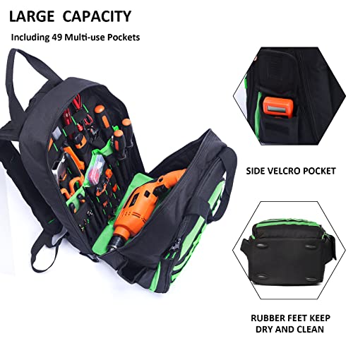 Heavy Duty Tool Backpack Bags Large Toolbox Bag Organizer Storage Backpack, Tool Carrier, Green