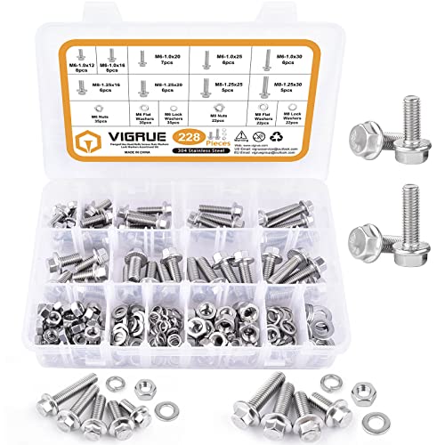 VIGRUE 228PCS M6-1.0 M8-1.25 Flange Bolts Nuts+ 135PCS M8-1.25 Flange Bolts Nuts…