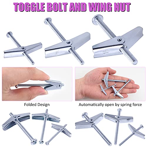 Swpeet 60Pcs 1/4 Inch Toggle Bolt and Wing Nut Kit for Hanging Heavy Items on Drywall 60