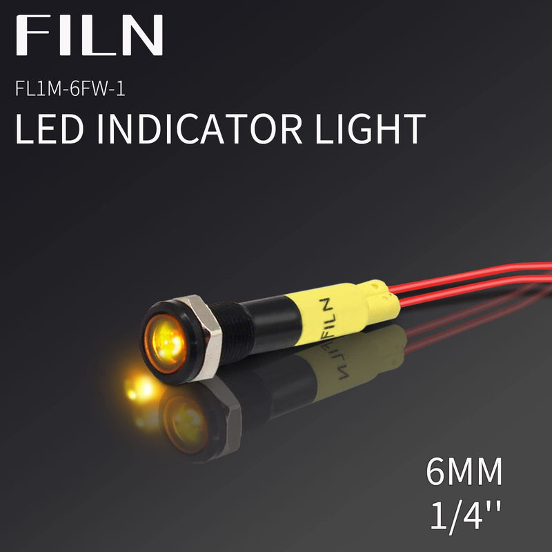 FILN Pack of 10 12V LED indicator light pilot signal lamp 6mm (1/4") 24V red green blue yellow white metal surface lights (black anodized-red2pcs+green2pcs+yellow2pcs+blue2pcs+white2pcs) (red+green+yellow+blue+white) 2 pieces black anodized