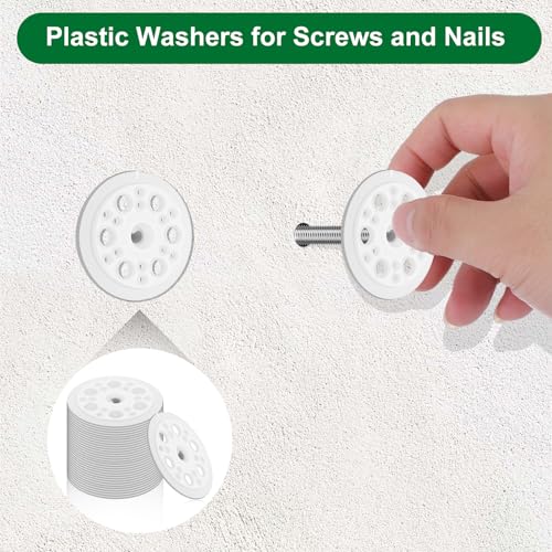 800 Pcs 46 mm White Plastic Washer, Foam Board Fasteners and Load Spreading Polypropylene Washers for Fixing and Fastening Rigid Foam Insulation Board Panels
