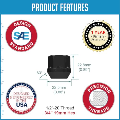Wheel Accessories Parts 20 pcs 1/2"-20 Thread OEM Style Lug Nuts 0.90" Long Black Chrome 3/4" 19mm Hex Hex Fits Ford Ranger Bronco II Explorer Sport Trac Lincoln Montego Sable F3TZ-1012-A ｜ 611-163 ｜