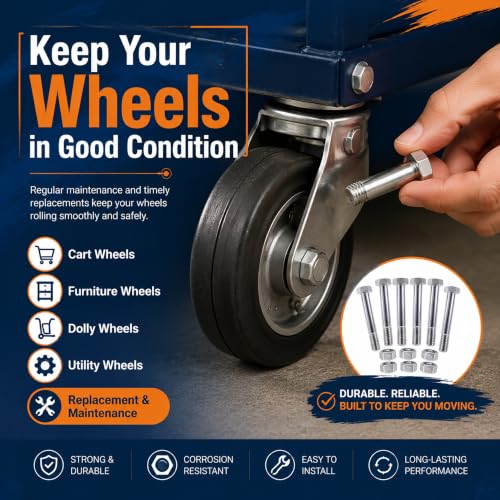 Wheelbarrow Caster Wheel Axle Bolts Kit, M8 x 2.5 Inch Heavy Duty Carriage Bolts with Hex Lock Nuts for 3, 4, and 5 Inch Wheels, Trolleys, Flatbed Carts, 50 Sets