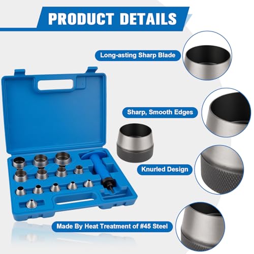 14PCS Hollow Punch Set 3/16" to 1‑3/8", Sharp Hole Punch for Gasket Leather