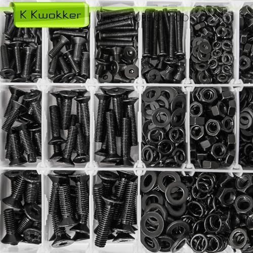 M3 M4 M5 M6 Nuts and Bolts Assortment Kit, Hex Socket Flat Head 24 Size 6-25mm Metric Bolt Assortment, Upgraded Zinc Plated Screw Set Machine Screws, Bolts and Nuts Kit w/Washers, 1485Pcs F. M3 M4 M5 M6