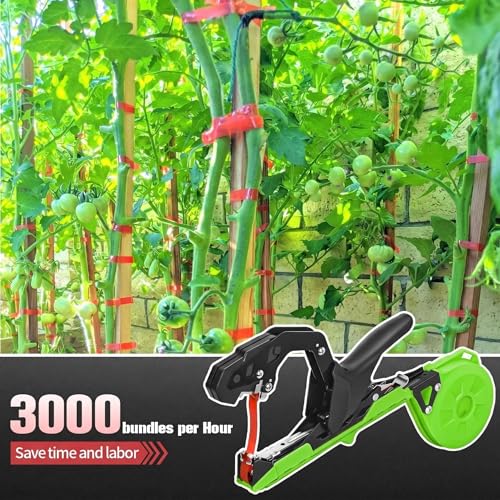FUNTECK Easy & Fast Plant Tying Machine for Tomatoes, Grapes, Cucumbers - Professional Tying Tool Saves Labor with Spare Tapes and Staples, Green/Black Green & Black