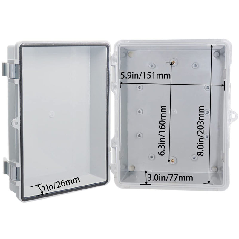 Waterproof Outdoor Electrical Box Junction Box Weatherproof IP67 ABS Plastic Enclosure Switch Router Project Box with Mounting Plate with Wall Bracket 2 Cable Glands Grey 8.7"x6.7"x4.3" 2PCS 8.7" x 6.7" x 4.3" 2pcs