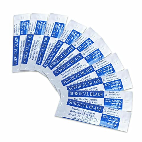 Sterile Stainless Steel Scalpel Blades, Single Use, Premium, Safety Blade No. 10, 30 Individually Wrapped Scalpels Craft Blades Made of Carbon Steel, Set of 30 Scalpel Blades No. 10 Aluminum Colour