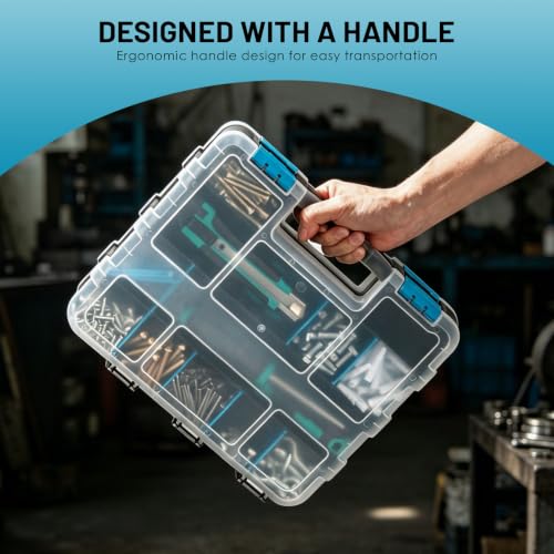 Tool Box with 34 Compartments, Double Sided Hardware Organizers Toolbox Blue 2 Pack