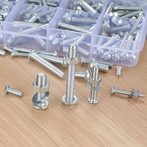 wugongshan 1080 Pcs Screws Bolts and Nuts Assortment Kit, Metric Machine Screws and Nuts and Flat Washers, M3/M4/M5/M6 Cross Slotted Round Head Bolts Sets (C) C