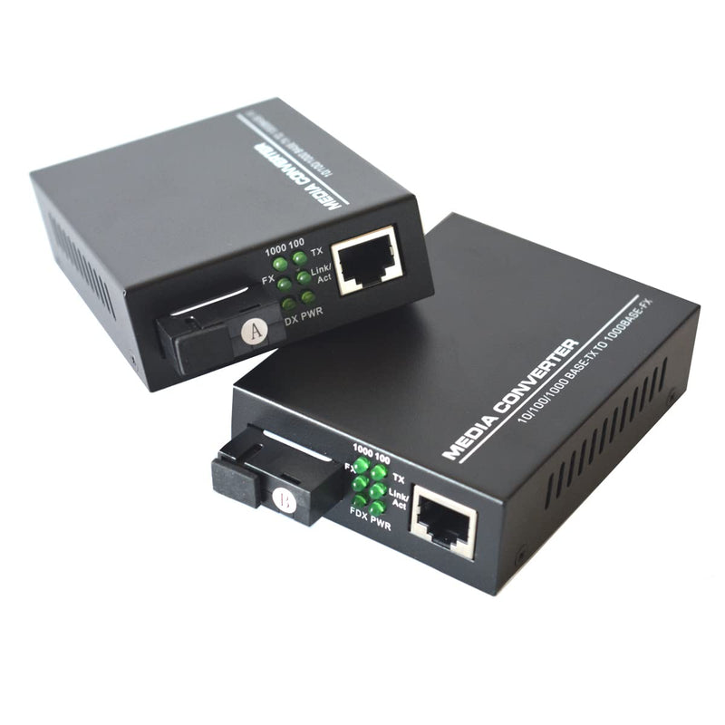 Gigabit Ethernet Fiber Media Converter SC, A Pair of 10/100/1000M RJ45 to 1000M Bi-Directional Single-Mode Fiber up to 20Km(12.4mi) SM 20Km, SC, Single Core