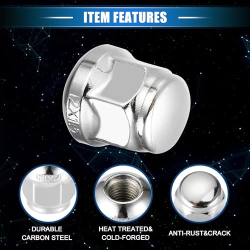 20 Pcs Wheel Lug Nuts Compatible for Honda Accord Civic, Durable Chorme Plated M12x1.5 Carbon Steel Silver Tone Tire Lugnuts 20