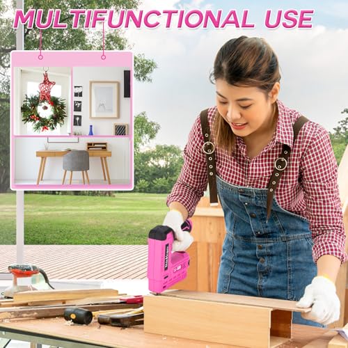 Pink Electric Staple Gun, 7PCS 2 in 1 Cordless Stapler Nail Gun Set 7pcs Electric Staple Gun Set