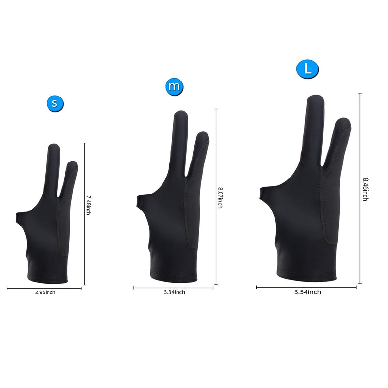 Digital Drawing Glove 2 Pack,Two-Finger Artist Glove for Drawing Tablet, Paper Sketching, iPad, Art Glove Suitable for Left and Right Hand, Black Large