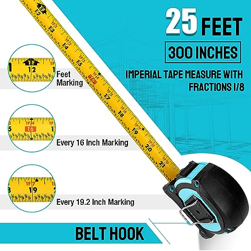 DURATECH 25FT Magnetic Double-Sided Tape Measure, Easy Read Measuring Tape 25 FT 2 Pack
