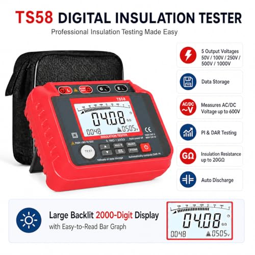Megohmmeter 1000V Megaohm Meter 20GΩ Insulation Tester, AIOMEST Megohmeter red
