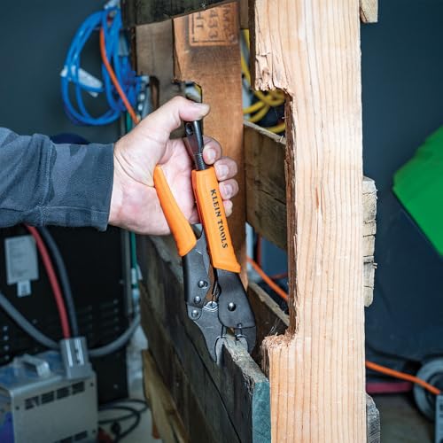 Klein Tools 38663 Locking Pliers Set, 7-Inch Long Nose and 10-Inch Curved Jaw Pliers, High Torque and Gripping Power, 2-Piece Combo Kit