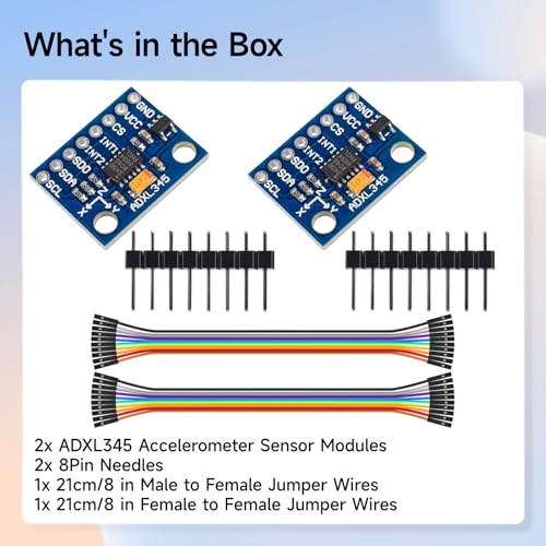 ADXL345 Accelerometer Module with 10cm Cable, 3-Axis Digital Gravity Acceleration/Tilt Module IIC/SPI Transmission Compatible with Arduino - Pack of 2