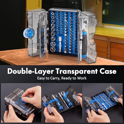 XOOL 78-Piece Ratchet Wrench & Screwdriver Tool Set with Metric 1/4" Sockets 4–12mm, Magnetic Precision & Standard Bits for Electronics, Home Repair & DIY 78 in 1
