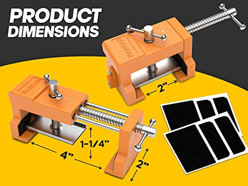 MANRAM Cabinet Clamps 2 Pack, Heavy Duty Cast Steel Face Frame Alignment Tool with Integrated Drill Guide, EVA Protective Pads and Carrying Case for Cabinet Installation 1