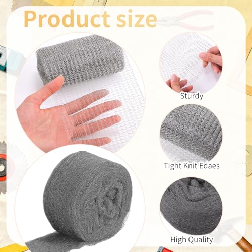 Steel Wool for Mice Control Mesh Rodent Control Kit 1 Pack Rustproof Mesh Roll and 0000 Steel Wool Mouse Hole Filler with Gloves, Scissors for House Garden Home Garage(5in X 29.5ft) Stainless Steel 5in X 29.5ft