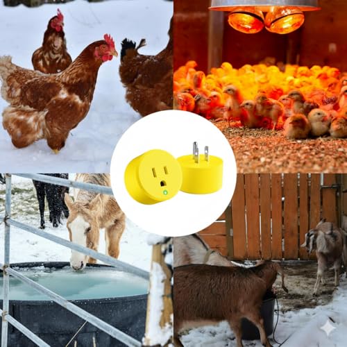 Yellow Thermostatically Controlled Outlet - On at 32°F/Off at 50 °F, Thermostat Plug Outlet, Auto Close, for Chicken Water Coop Heater Heated Water Bowl Bird Bath Deicer Roof Cable (2 Pcs) Yellow 2Pcs