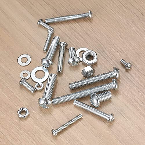 wugongshan 1080 Pcs Screws Bolts and Nuts Assortment Kit, Metric Machine Screws and Nuts and Flat Washers, M3/M4/M5/M6 Cross Slotted Round Head Bolts Sets (C) C