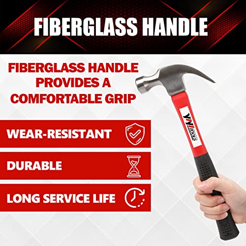 WORKPRO 16-inch Close Top Wide Mouth Tool Storage Bag with Water Proof Rubber Base, W081022A, 16" & YIYITOOLS Claw Hammer With fiberglass Handle – 16-oz, Red and Black (YY-1-003)