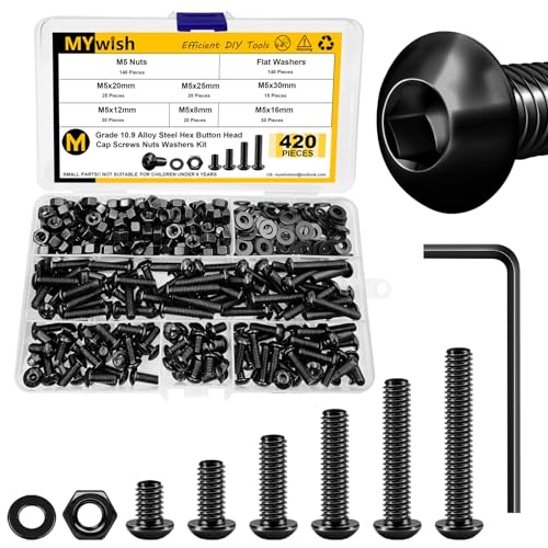 Mywish 900Pcs Stainless Steel M3 M4 M5 M6 Metric Screw Assortment Kit & 420Pcs 10.9 Grade Alloy Steel M5 Nuts and Bolts Kit with Nuts and Washers, Socket Cap Screws Assorted Kit