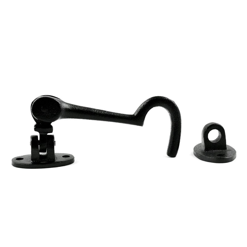 Renovators Supply Manufacturing Door Latch Lock 4.5 in. Black Wrought Iron Swivel Style Hook and Eye Latch for Door with Mounting Hardware Pack of 2 4.5-inch Swivel Hook
