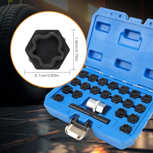 BHB 22PCS Wheel Locking Nut Key Removal Tool Kit Wheel Anti-Theft Lock Lug Nut Screw Remover Set with Punch and 1/2 Inch Driver Scoket Adaptor Compatible with Audi
