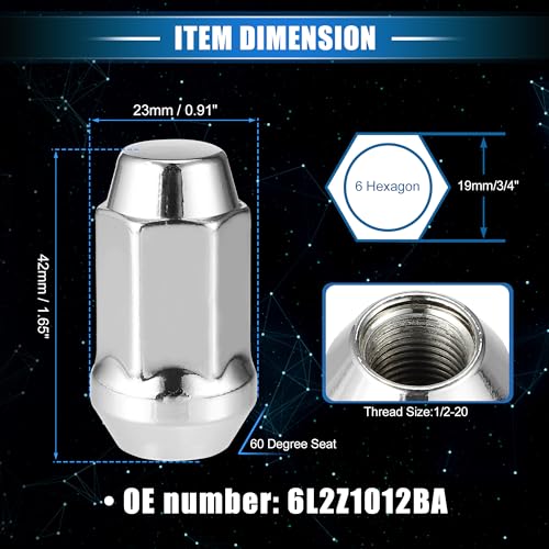 20 Pcs Wheel Lug Nuts Compatible for Ford Explorer for Lincoln MKS, Durable Chorme Plated 1/2-20 Carbon Steel Silver Tone Tire Lugnuts 20