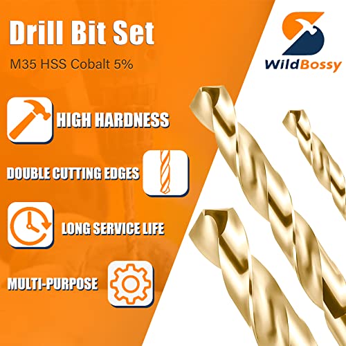 M35 5% Cobalt Drill Bits Set 29PCS (1/16"-1/2"), Straight Shank Jobber Drill Bits, Metal HSS Twist Drill Bits for Stainless Steel Hard Metal and Cast Iron 29