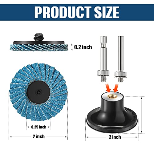 CHENGU 48 Pcs 2" Flap Discs, Die Grinder Accessories Flap Sanding Disc with 1/4" Holder 40 60 80 120 Grit Sanding Discs for Surface Grinding, Stock, Rust Removal, Finishing, Deburring