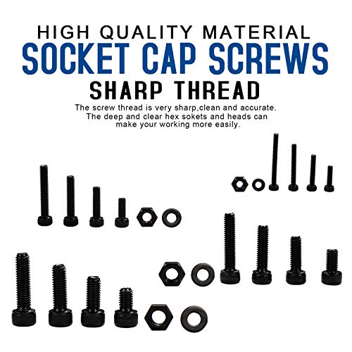 NINDEJIN 1060pcs Socket Head Screws, M2 M3 M4 M5 Metric Machine ScrewsAssortment Kit + 300pcs Spring Lock Washers, M3 M4 M5 M6 M8 Metric Split Lock Washer Set