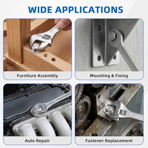 Mellewell 3/8-16 x 6-1/2" Hex Head Bolts with Hex Nuts and Thick Flat & Lock Washers, Partially Threaded, Stainless Steel 18-8, Plain Finish, 4 Sets 3/8-16 x 6-1/2" Silver
