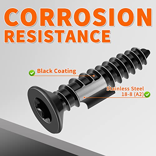 #8 X 3/4'' and #8 x 1'' Stainless Steel 18-8 (A2) Torx/Star Wood Screws, Black Coated Flat Head Full Threaded Screw by TPOHH, 200 PCS
