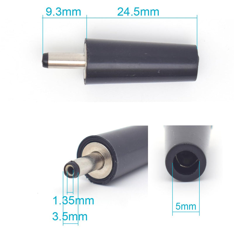 5PCS 3.5mm x 1.35mm DC Power Male Plug Solder,DC Power Male Solder Connector Adapter for DIY DC Cable,Repair,Replacement Black 1.35mm x 3.5mm