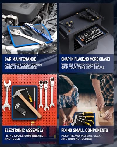 Magnetic Tool Mat Set, 40 LB Tool Pad with Telescoping Magnetic Pickup Tools & Magnetics Wristband, Tools Organizer for Garage, Workshop & Auto Repair Magnetic Tool Mat & Pickup Tools & Wristband