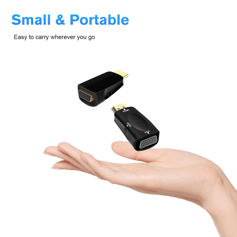 HDMI to VGA Adapter, 1080p HDMI Male to VGA Female Adapter with 3.5mm Audio Jack Cable Compatible with Monitor, Laptop,Computer, Projector, HDTV, Chromebook and More (Black) Black