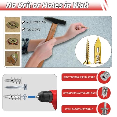 480pcs Self Drilling Drywall Anchors with Screws Kit- Heavy Duty Metal Expansion Bolts, 4 Sizes Sheetrock Anchors & Zinc Plated Steel Expansion Screws,No Drill Needed for TV Shelf Decor Frame Install